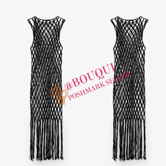 Zara | Dresses | Bloggers Fav Zara Open Knit Macrame Fringe Dress | Poshmark